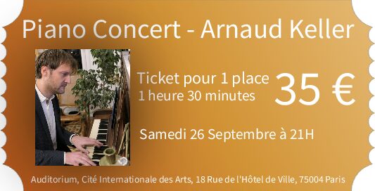 Piano concert ticket for Paris – Arnaud Keller – Saturday, September 26, 2026 at 9:00 PM
